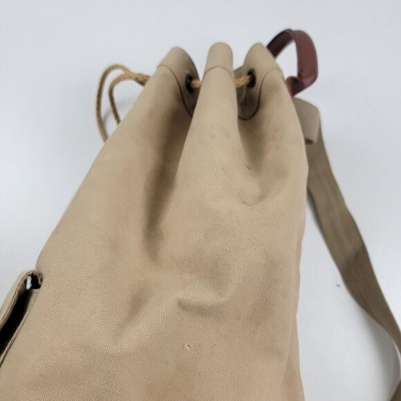 Vintage 90s Ralph Lauren Canvas Drawstring Bucket Bag Backpack Khaki Distressed - Picture 10 of 15